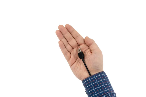 Augmented Human Hand Met Kabel Steken Voor Het Overbrengen Van — Stockfoto