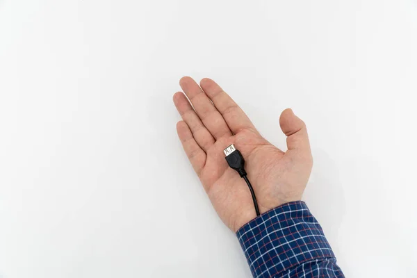 Augmented Human Hand Met Kabel Steken Voor Het Overbrengen Van — Stockfoto
