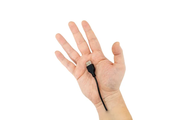 Augmented Human Hand Met Kabel Steken Voor Het Overbrengen Van — Stockfoto