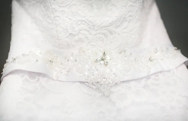 Belt Beading Wedding White Dress Closeup — Stock Photo, Image