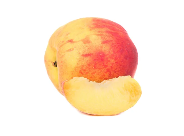 Delicious Peach Juicy Slice White Background — Stock Photo, Image