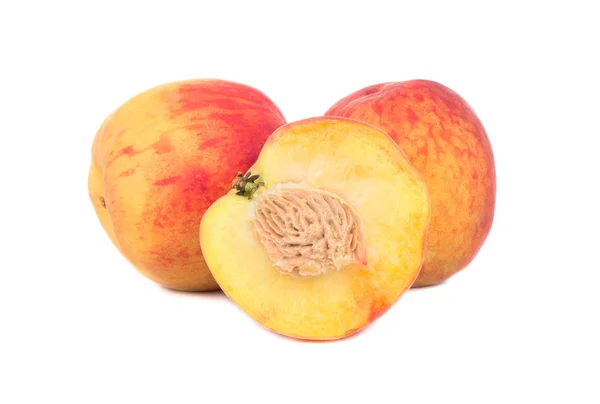 Juicy Half Fresh Peaches White Background — Stock Photo, Image