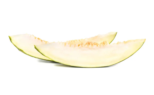 Deux Tranches Melon Juteuses Sur Fond Blanc — Photo