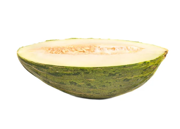 Saftiga Hälften Färsk Grön Melon Vit Bakgrund — Stockfoto