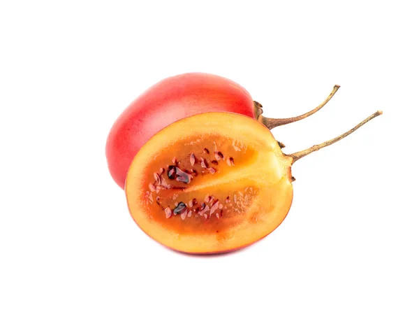 Ripe Raw Fruit Tamarillo Juicy Half White Background — Stock Photo, Image