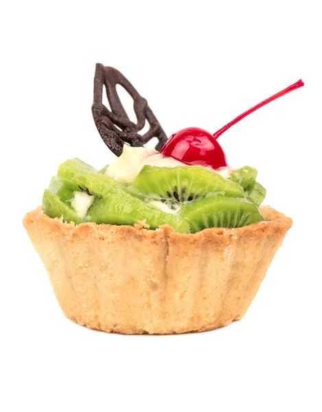 Torte Mit Kiwi Schokolade Und Kirsche Isoliert Auf Weißem Hintergrund — Stockfoto