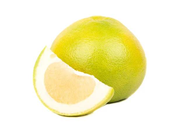 Fruta Fresca Oroblanco Com Fatia Sobre Fundo Branco — Fotografia de Stock