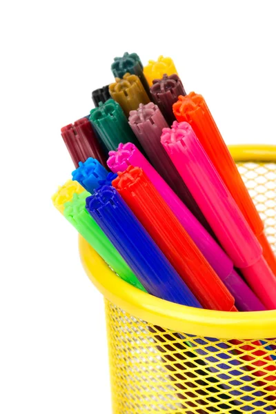 Mehrere Mehrfarbige Marker Kugelschreiberetui Nahaufnahme — Stockfoto