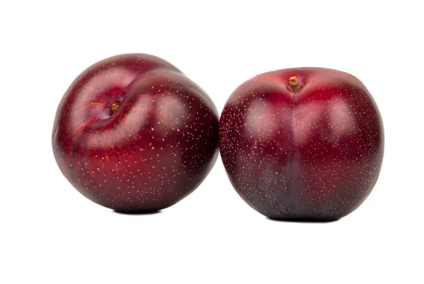 Two Big Delicious Red Plums Isolated White Background — Stock Photo, Image