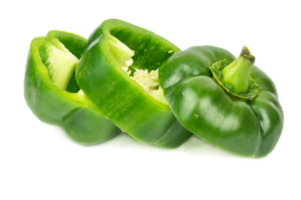 Fresh Cut Green Pepper Three Pieces White Background — Stock Photo, Image