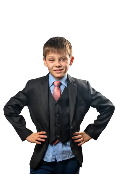 Portrait Cute Schoolboy Blazer White Background — Stock Photo, Image