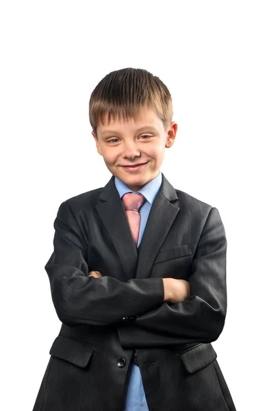 Retrato Alegre Colegial Blazer Sobre Fondo Blanco —  Fotos de Stock