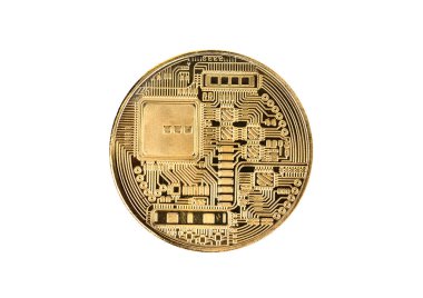 Beyaz arka plan üzerinde izole altın sikke bitcoin arkası