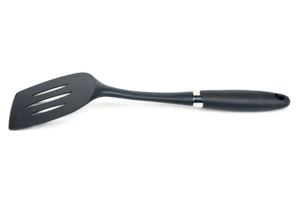 Black Plastic Kitchen Spatula Isolated White Background Top View — Stock Photo, Image