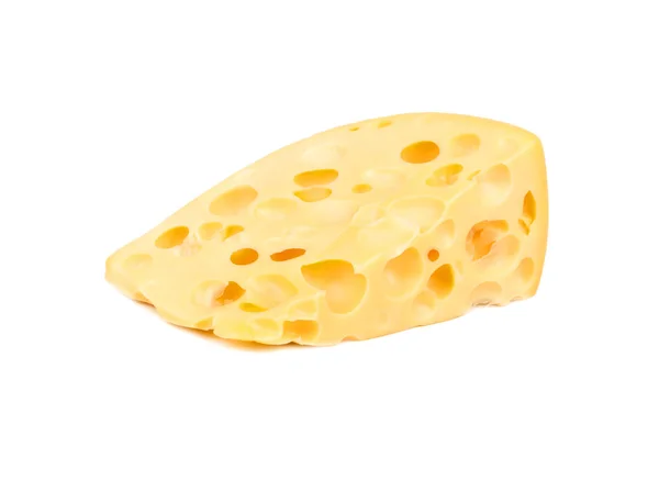 白色背景上有洞的美味奶酪片 — 图库照片