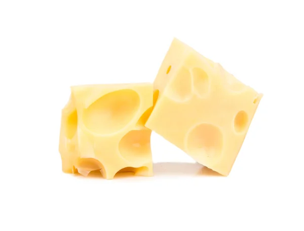 Due Cubetti Formaggio Con Fori Fondo Bianco — Foto Stock