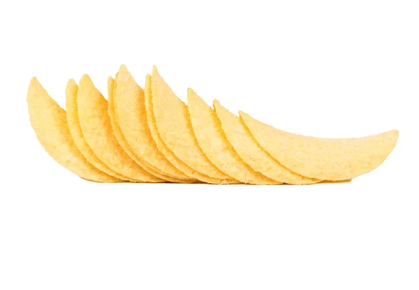 Stack Med Läckra Chips Vit Bakgrund — Stockfoto