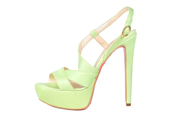 Sandales Pour Femmes Cuir Vert Avec Des Talons Hauts Sur — Photo