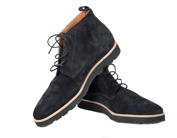 Mode Hommes Chaussures Daim Noir Isolé Sur Fond Blanc — Photo