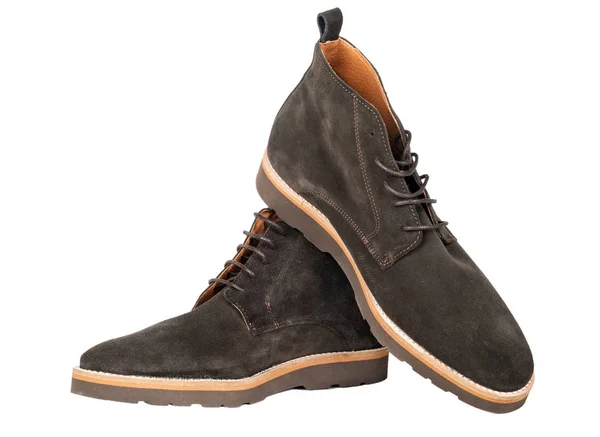 Bruin Suede Herenschoenen Geïsoleerd Witte Achtergrond — Stockfoto