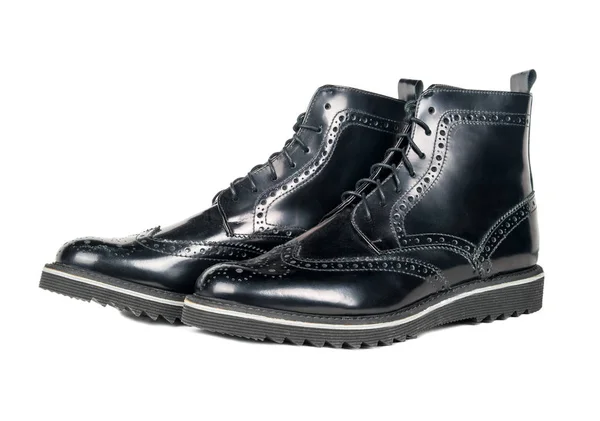 Mooie Lederen Zwarte Schoenen Witte Achtergrond — Stockfoto