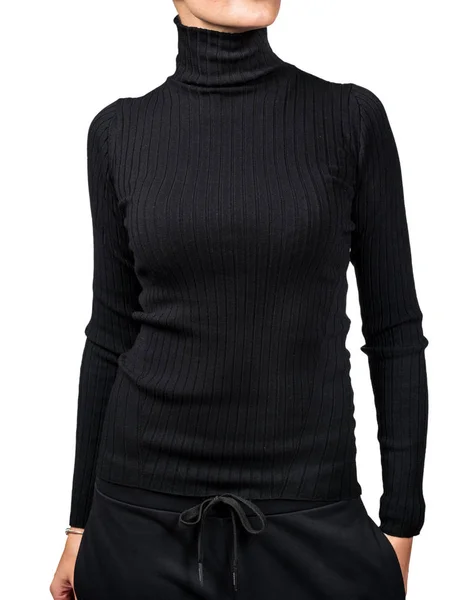 Modelo Niña Suéter Negro Aislado Sobre Fondo Blanco —  Fotos de Stock
