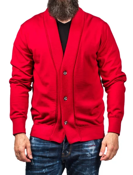 Modello Maschile Maglione Rosso Sfondo Bianco — Foto Stock