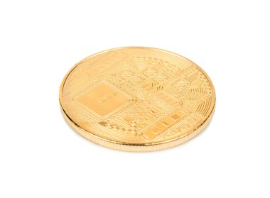 Beyaz arka plan üzerinde izole altın sikke bitcoin arkası