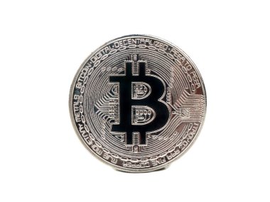 Beyaz arka plan üzerinde izole gümüş sikke bitcoin