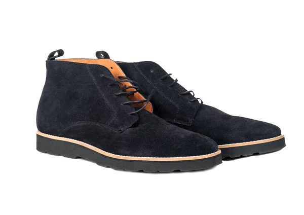 Hommes Chaussures Daim Noir Isolé Sur Fond Blanc — Photo