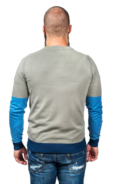 Männliches Modell Pullover Auf Weißem Hintergrund Rückansicht — Stockfoto