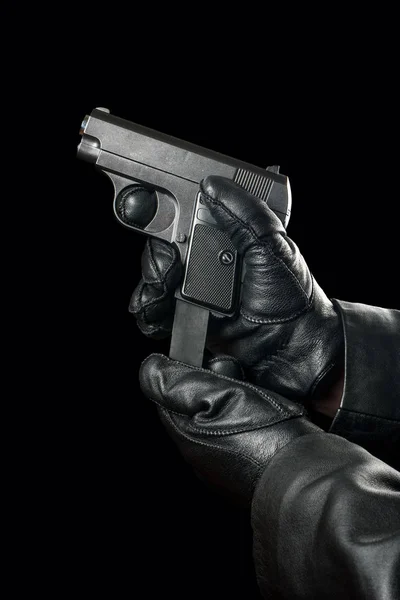 Recharge Gun Clip Hand Black Background — Stock Photo, Image