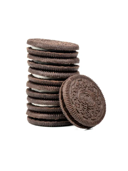 Stack Black Cookies Cream White Background — Stock Photo, Image