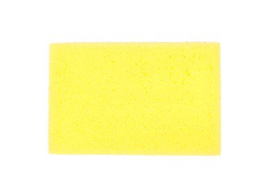 Beyaz arka plan üzerinde üstten görünüm izole sarı bulaşık yıkama sünger