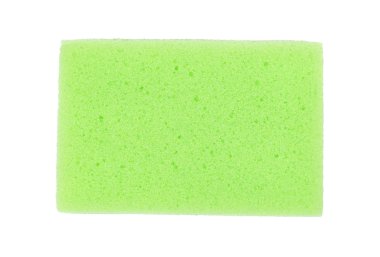 Yeşil bulaşık yıkama sünger Beyaz arka planda, üstten görünüm