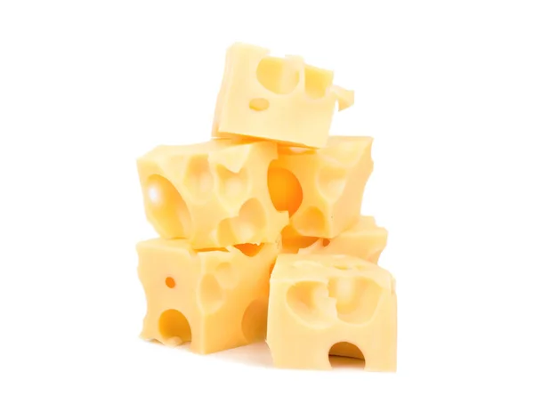 Несколько Кубиков Сыра Отверстиями Белом Фоне — стоковое фото