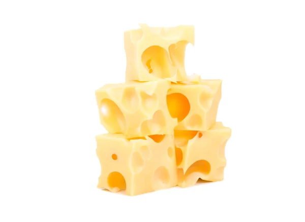 Несколько Кубиков Сыра Отверстиями Белом Фоне — стоковое фото