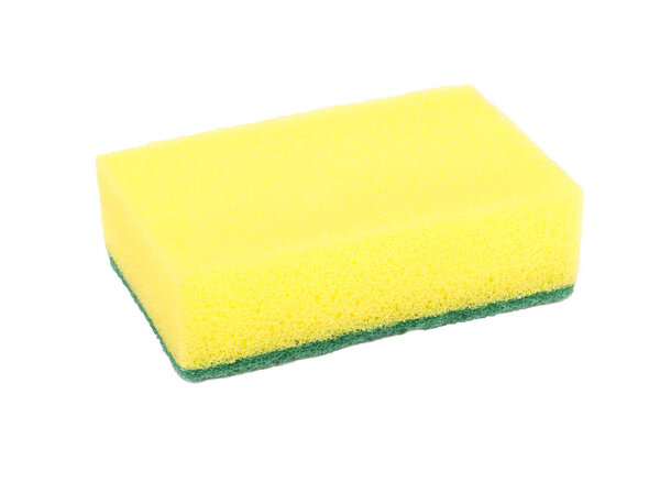 Yellow dish washing sponge on white background