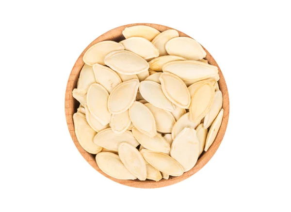 Roasted Seeds Wooden Bowl White Background Top View — Stock Photo, Image