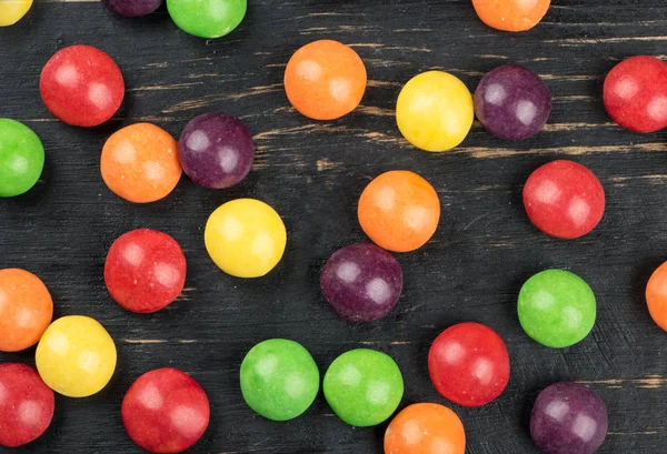 Scattered Colorful Candies Wooden Background Top View — Stock Photo, Image