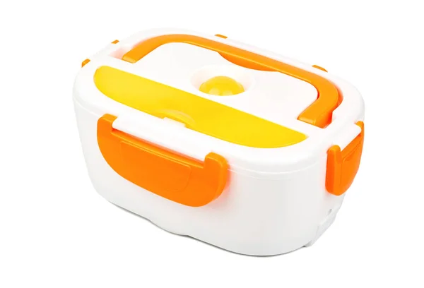 Oranje Kunststof Lunchbox Geïsoleerd Witte Achtergrond — Stockfoto