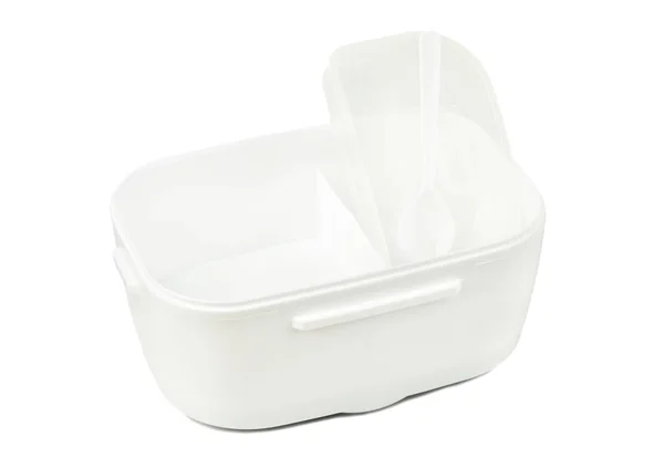 白色背景上的开放式塑料饭盒 — 图库照片