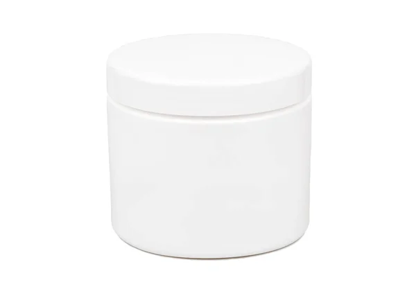 Plastic Pot Voor Cosmetica Witte Achtergrond — Stockfoto