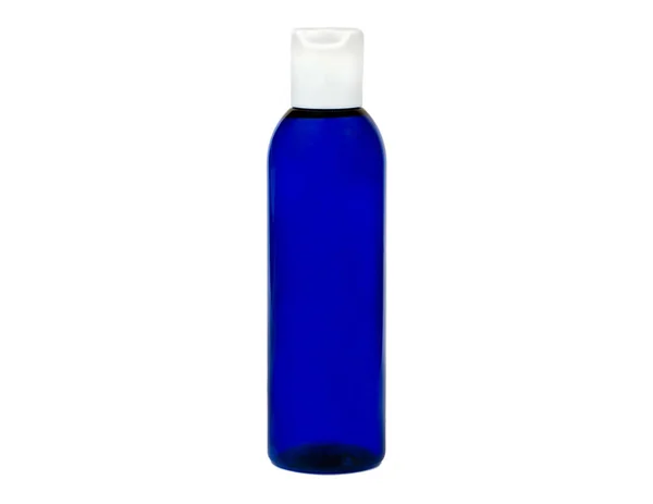 Blauwe Plastic Cosmetische Fles Geïsoleerd Witte Achtergrond — Stockfoto
