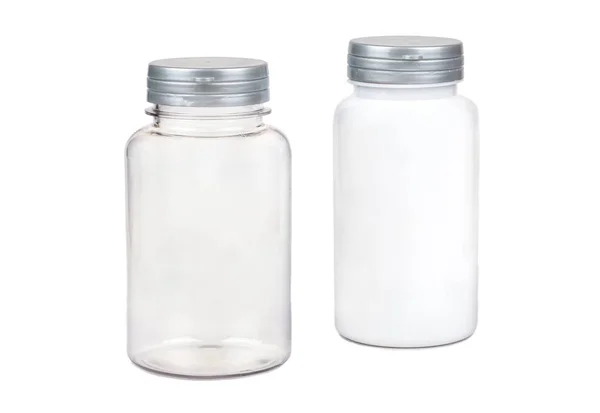 Twee Plastic Cosmetische Flessen Witte Achtergrond — Stockfoto