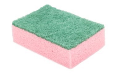 Beyaz arka plan üzerinde izole yeni pembe bulaşık yıkama sünger