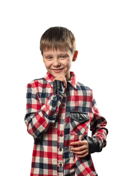 Portret Ładny Chłopiec Koszuli Białym Tle — Zdjęcie stockowe