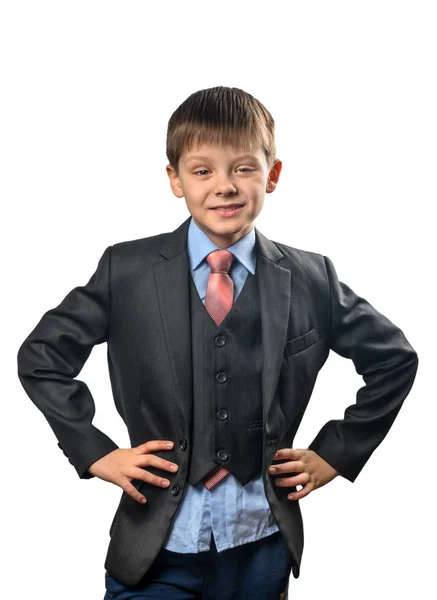 Portrait Cute Schoolboy Blazer White Background — Stock Photo, Image