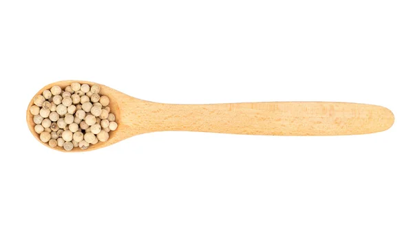 Guisantes de pimienta blanca en cuchara — Foto de Stock