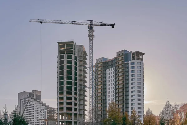 Construction Several High Rise Buildings Conducted Tower Crane Works — Stock Photo, Image
